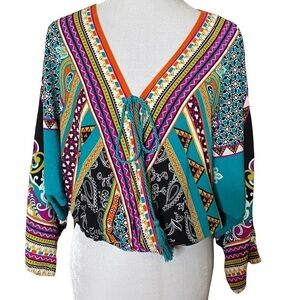 Flying Tomato Boho Faux Wrap Cropped Top. Size XL